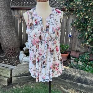 Siren Lily Top Sleeveless Pink Floral Blouse Women's Petites Medium